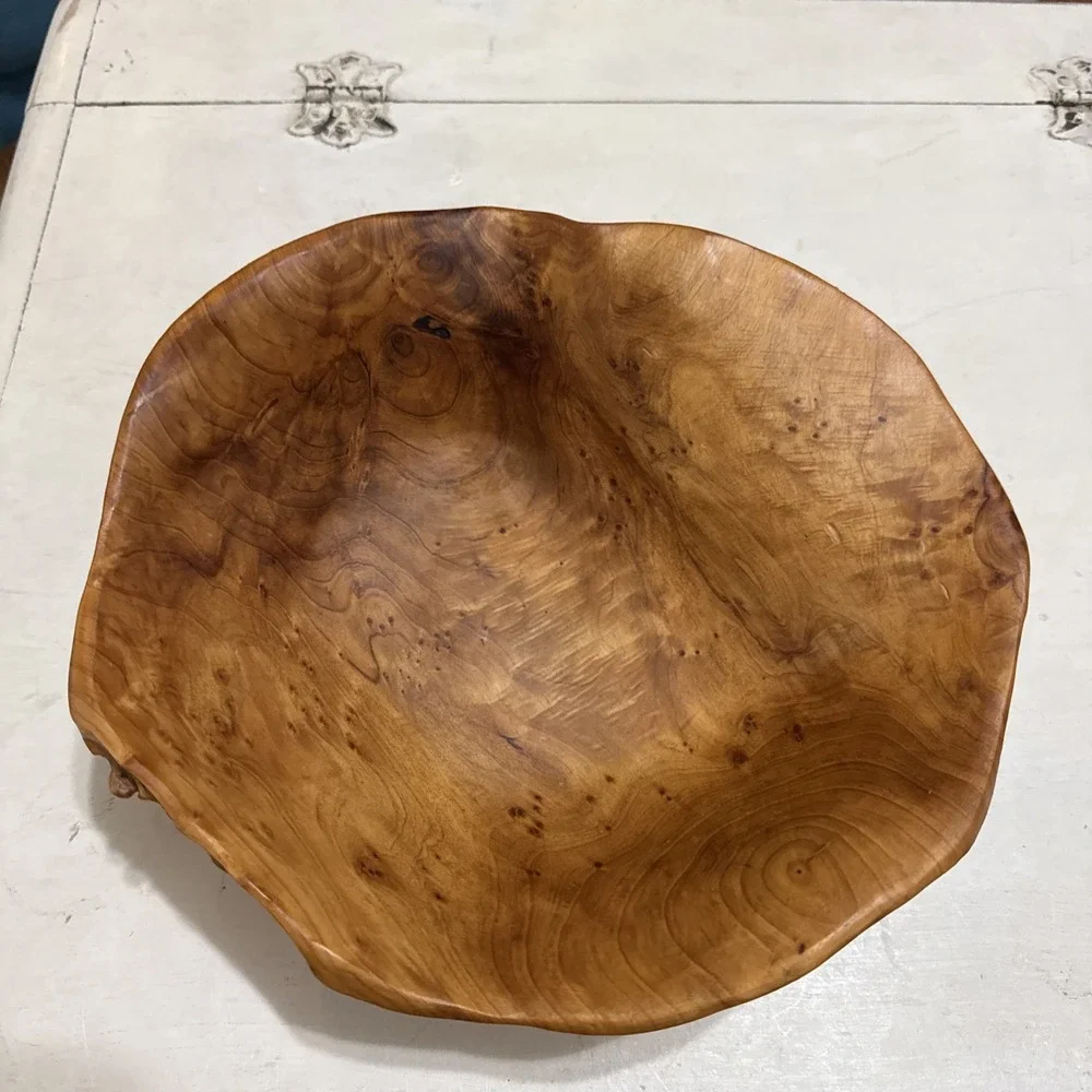 Vintage hand carved Teak wood Decorative Bowl Natural Wood Dough Bowl